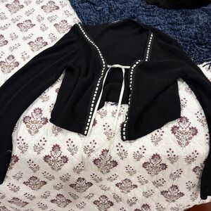 Workshop Republic Clothing Black Cardigan with White Accents